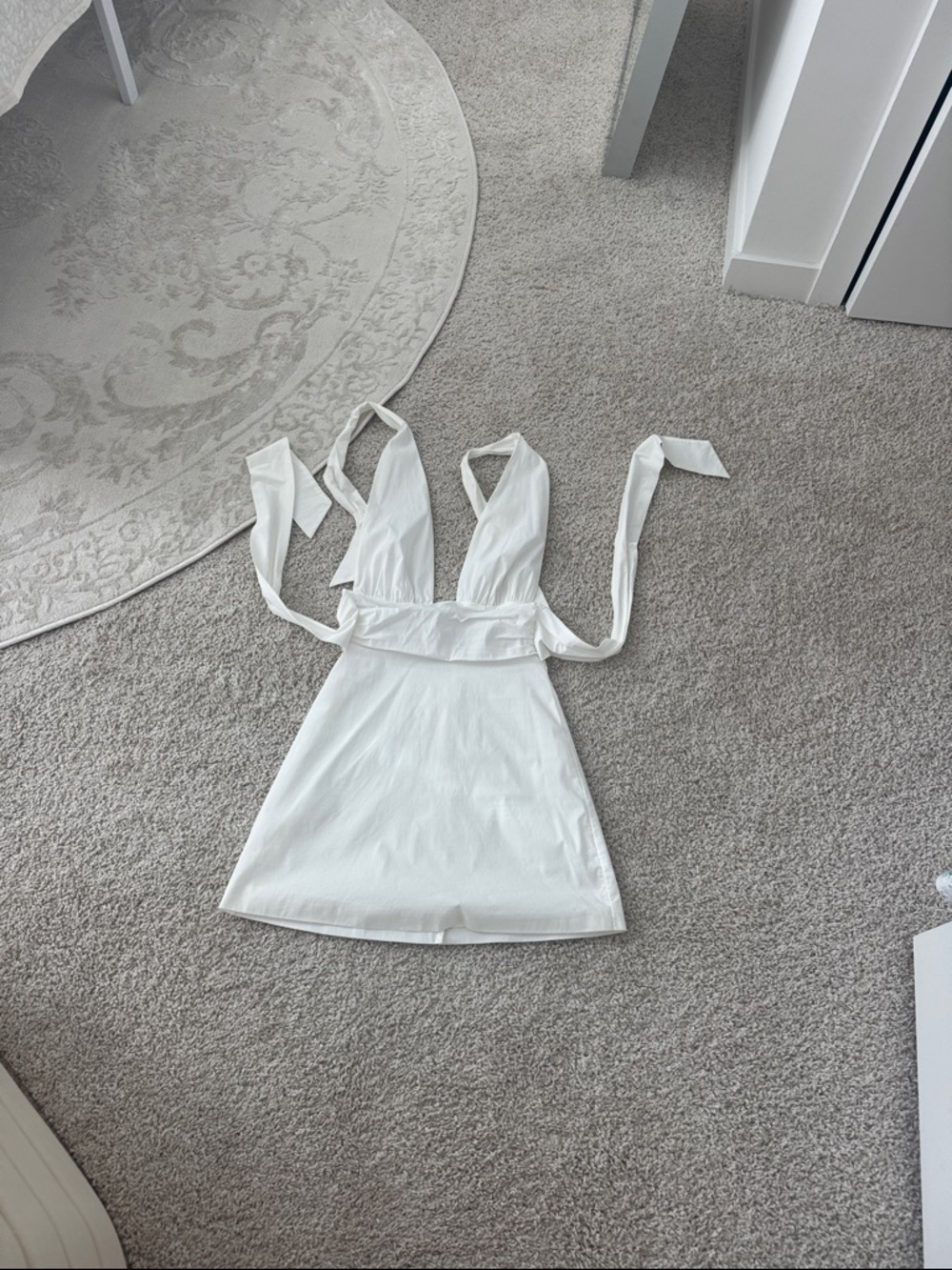 White Deep V-Neck Halter Dress